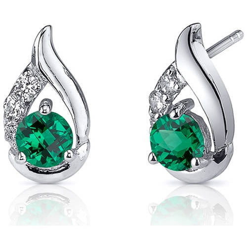 1CT Round Cut Green Emerald Push Back Stud Earrings 925 Silver Silver